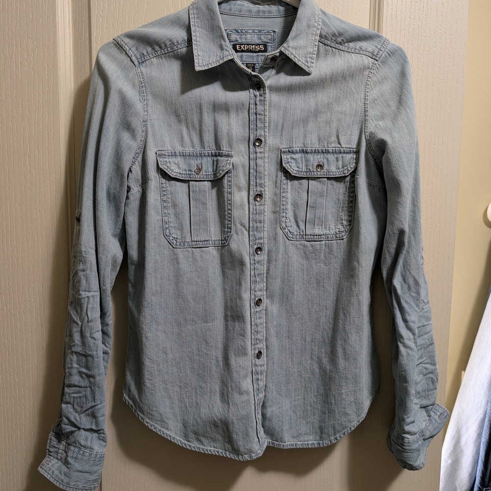 Express Sky Blue Button-Up Shirt